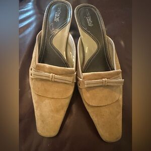 Naturalizer Beige Suede Slip-On Mules with Bow Detail